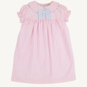The Beaufort Bonnet Company Pink Striped Dress with Blue Bow